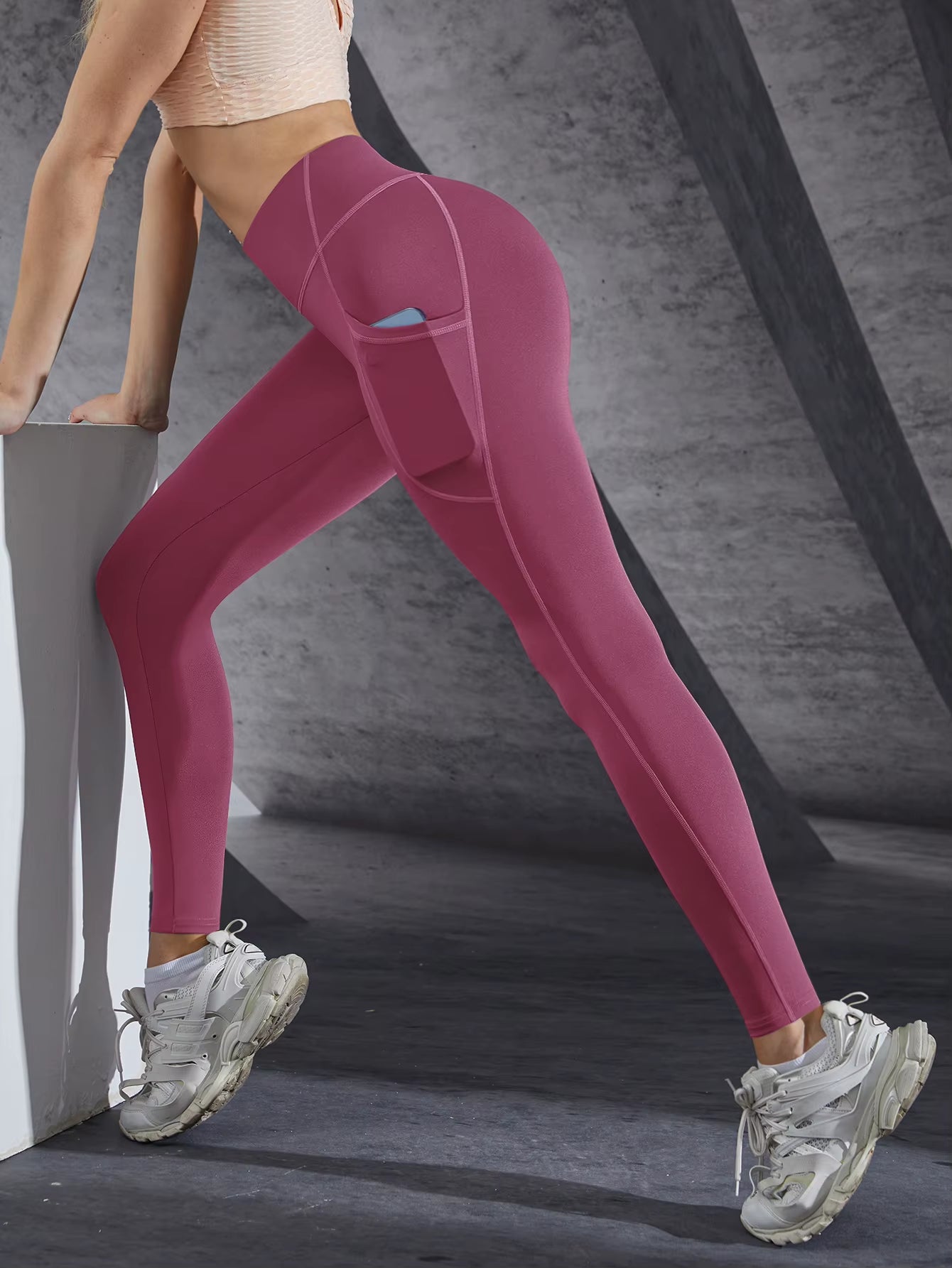 New High Waist Women'S Leggings Stretch Yoga Pants Tights with Pockets Push up Fitness Running Sportswear Solid Color Pants
