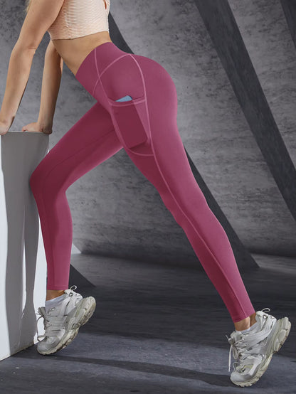 New High Waist Women'S Leggings Stretch Yoga Pants Tights with Pockets Push up Fitness Running Sportswear Solid Color Pants